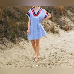 August Morgan Dress with Red and Navy Accents NWOT O/S